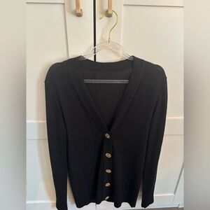 Tory Burch Black Cardigan with Gold Buttons Size Small Merino Wool